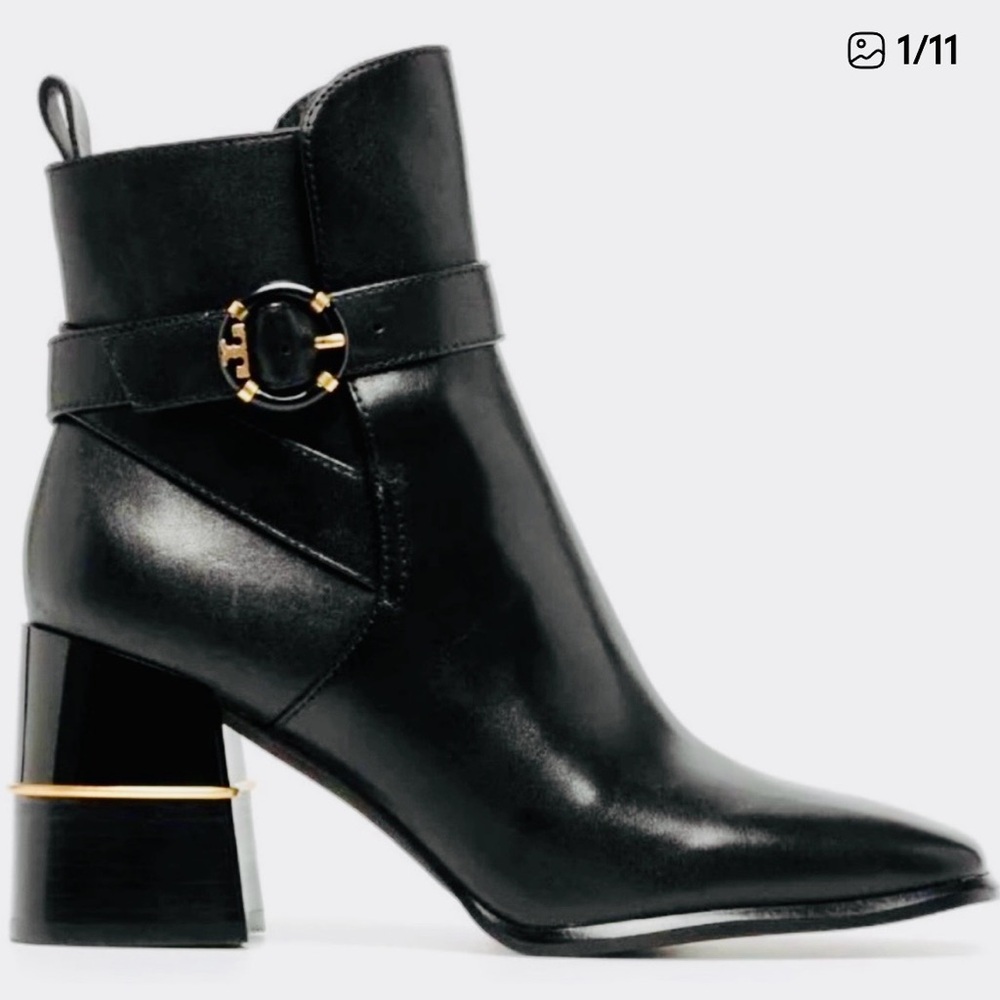 Tory Burch Multi Logo Buckle Boot Size 8.5